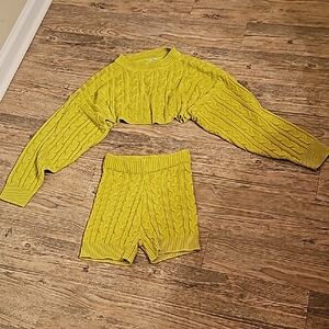 Fashion Nova Lime Green Cable Crop Top Short Set